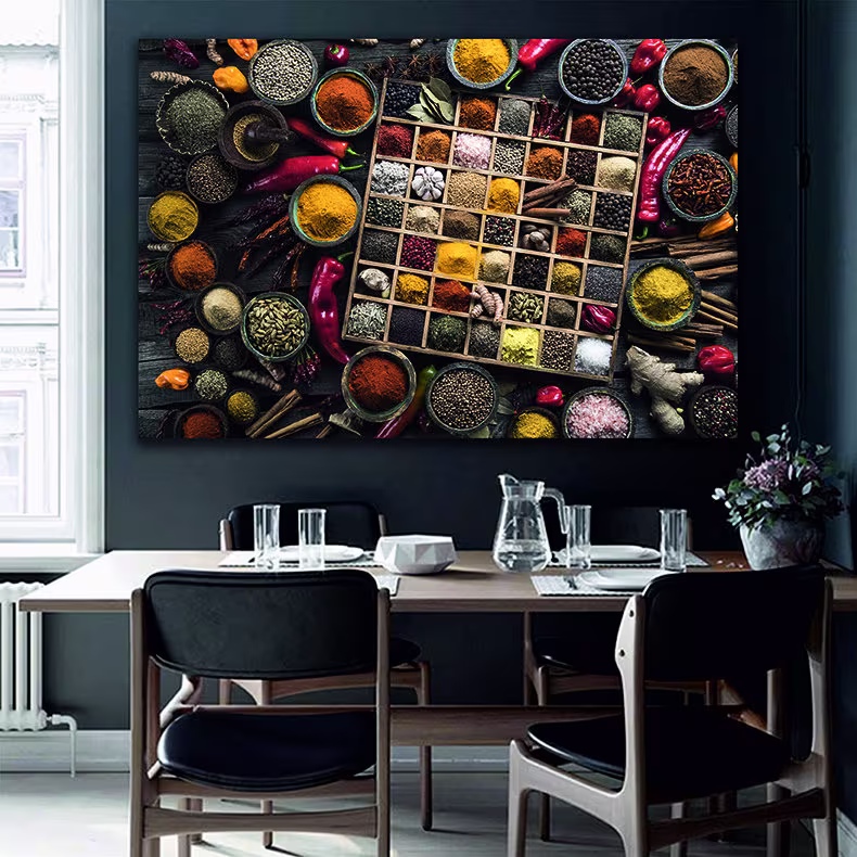Spices & Herbs Wooden Boxes Food Ingredients Colourful Seasoning Kitchen/Restaurant, Home Decor Wall Canvas Art Gift New Print