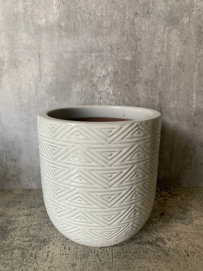 White Aztec Ceramic Planter