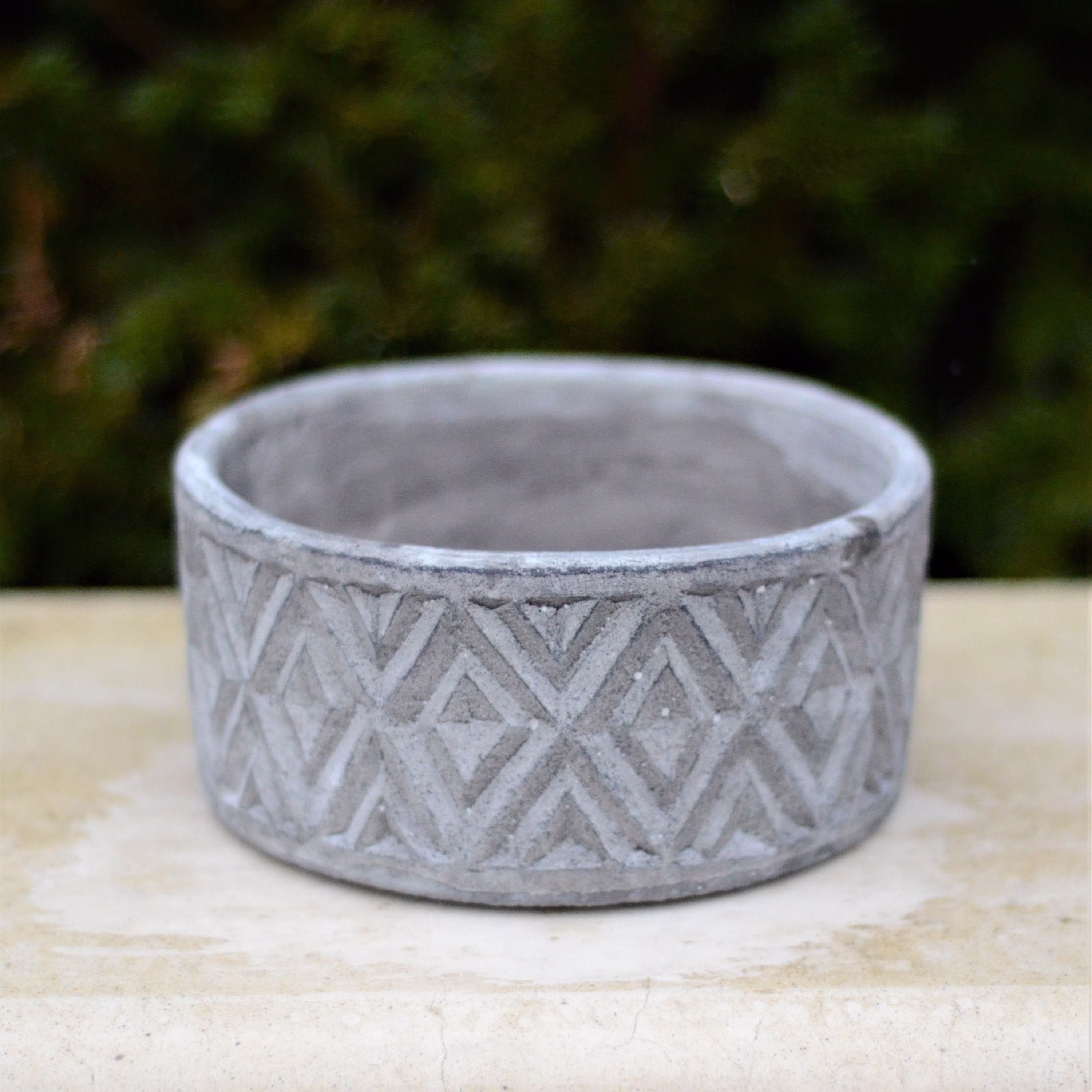 Low Cylinder Geometric Stone Cement Concrete Grey Herb Plant Pot Cover Planter Weathered Heavy Bowl