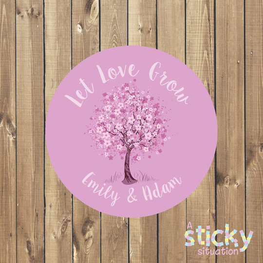 Let Love Grow Stickers, Wedding Favour Labels, Seed Favor Mini Plant Favours, Cherry Blossom, Personalized