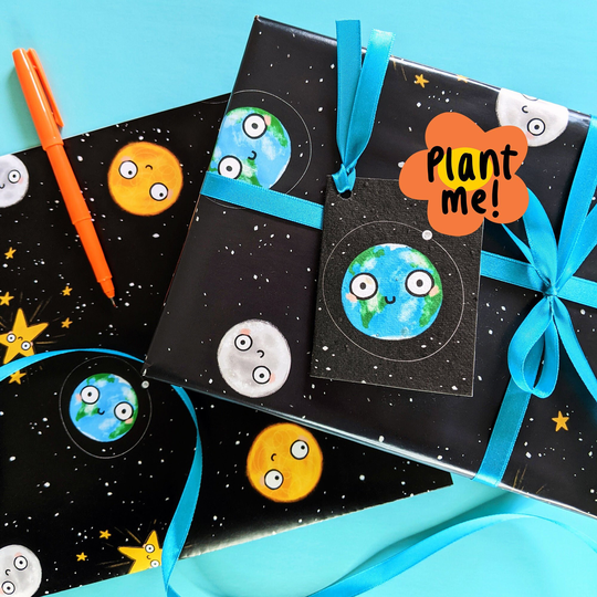 Planet Earth Gift Tag Plantable Seed Paper, Wildflowers, Space, Birthday, Anniversary, Present, Eco Friendly Recycled, Handmade