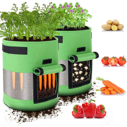 2 Pack Breathable Non-Woven Grow Bags with Handles and Clear Window Flap for Potatoes, Tomatoes, Vegetables, Flowers and Strawberries (38L+28L)
