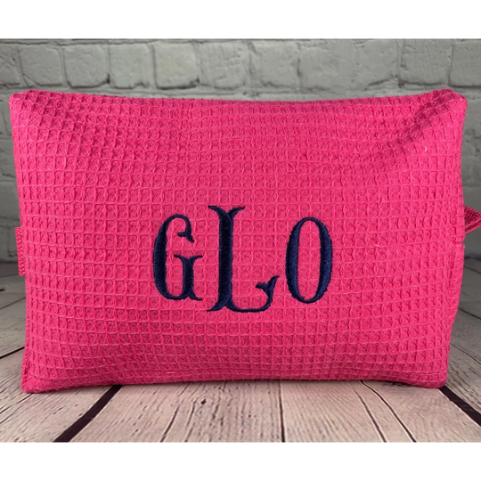 Monogram Makeup Bag, Personalized Toiletry Travel Waffle Weave Accessory Tote, Custom Monogrammed Medicine Bag