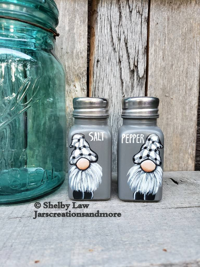 Gray Gnome Salt & Pepper Shakers, Handpainted Gnomes