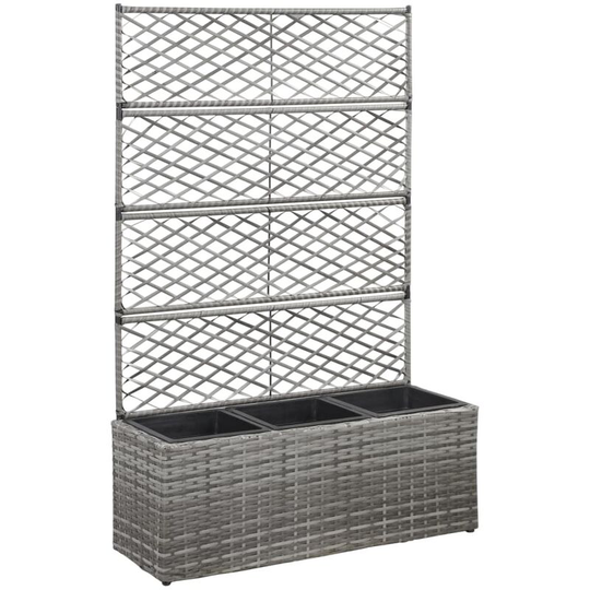 Trellis Raised Bed with 3 Pots 83x30x130 cm Poly Rattan Grey Vidaxl Grey