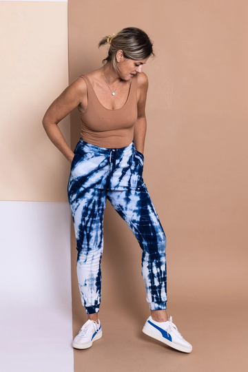 Organic Cotton Fleece Joggers Sweatpants Hand Dyed With Natural Plant Indigo/Long Unisex Workout Activewear in Aizome Blue