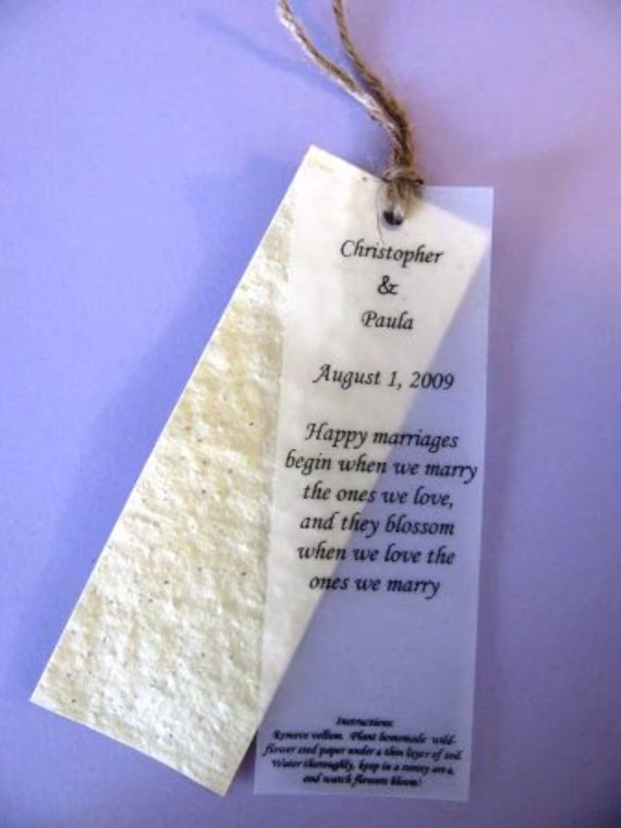 Custom Text - Plantable Wildflower Seed Embedded Bookmark Favors - Set Of 60