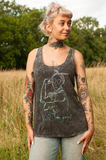 Rainbow Logo, Women Vest , 100% Organic Cotton, Eco Friendly Inks, Tree Planting Tee 100 Trees Project
