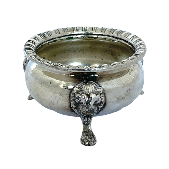 Antique Silver Plated Salt Cellar, Cauldron, Lion Footed Offering Bowl, Open Dish, Candle Holder, Incense Burner, Bowl