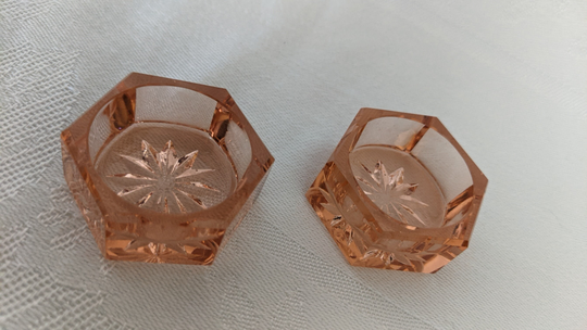 Vintage Pair Rose Coloured Cut Crystal Salts