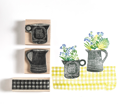 Flowers & Jug Rubber Stamps, Flower Stamp, Jug Stamp, Craft Noolibird Stamp For Card Making