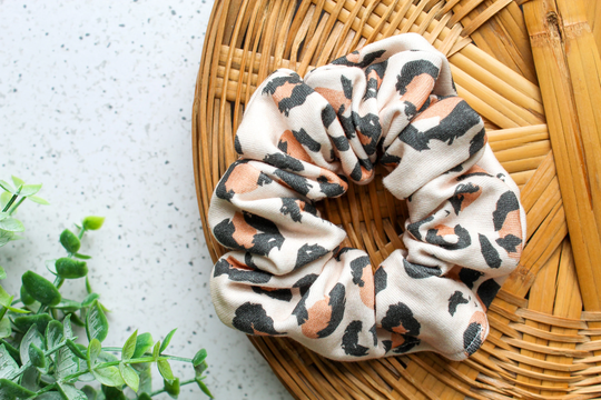 Cheetah Organic Scrunchie/Cotton Knit Handmade Hair Accessory Tie Soft Fabric Style