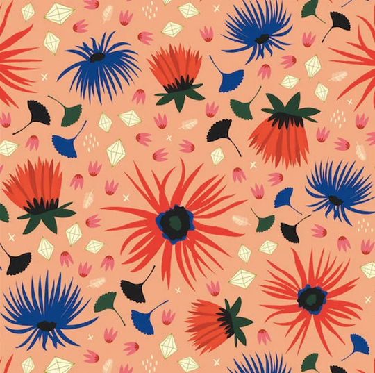 Floral Organic Cotton, Cloud 9 Fabric, Dahlia Blush From Dragons & Lanterns By Kate Merrit