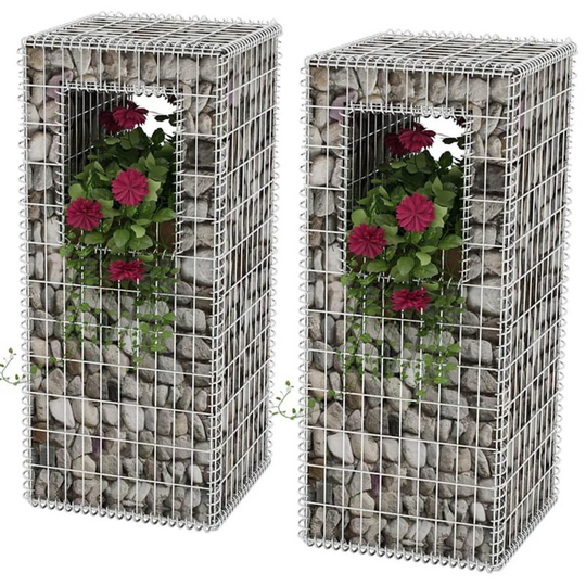 Hommoo - Gabion Basket Posts/Planters 2 pcs Steel 50x50x120 cm VD04666