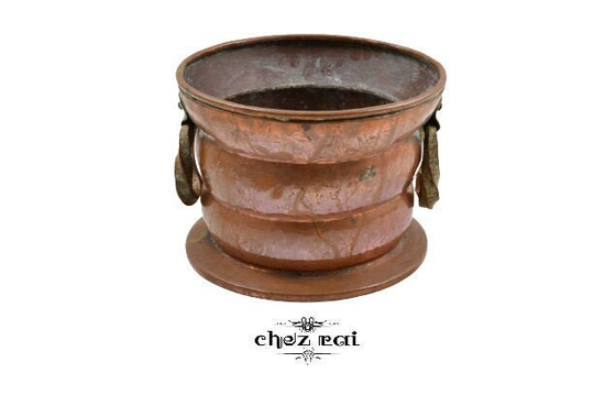 Vintage French Heavy Copper Planter With Wrought Iron Or Steel Handles Jardiniere Room Decor Lover Gift Idea/Chez Rai