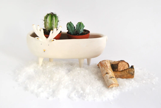 Ceramic Reindeer Planter With Gold Details, Flowerpot, Pot For Cactus, Succulents Or Air Plants. Ready To Ship
