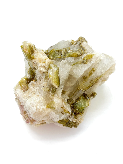 Raw Green Tourmaline Crystal in Raw Quartz Crystal - Green Stone Quartz Stone Matrix Healing Crystals 33