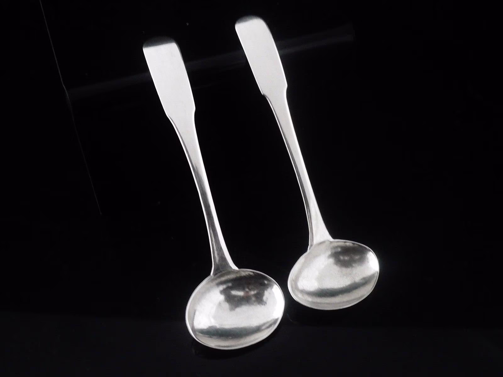 Pair Silver Salt Spoons, Scottish Provincial, Cutlery, Tableware, Condiment, Antique, Alex Cameron Of Perth C.1830, Ref426J