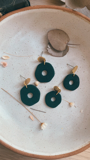 Organic Donut Hoops in Black Or Speckled White & Brass | Handmade Dainty Polymer Clay Earrings Gifts For Her