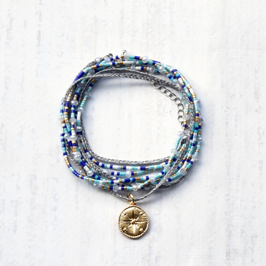 Blue Seed Bead Multi Strand Bracelet Or Necklace, Beaded Wrap
