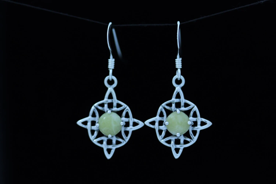 Celtic Knot Scottish Marble Stone Earrings -Four Seasons Quarternary -Hallmarked 925 Sterling Silver - Design Scotland Edinburgh