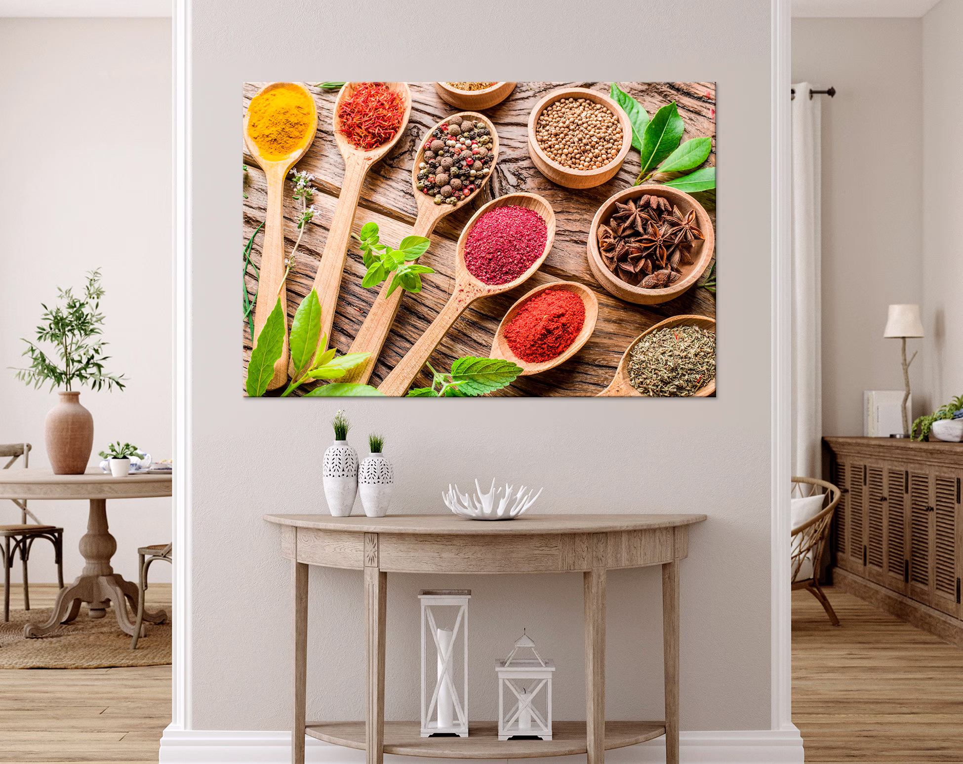 Kitchen Wall Decor Spices On A Spoon Canvas Print Food Art Rustic & Herbs Painting Multi Panel Large
