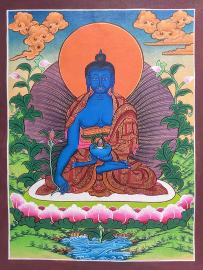 Medicine Buddha - Thangka Art Meditational Painting For Enlightenment & Good Health