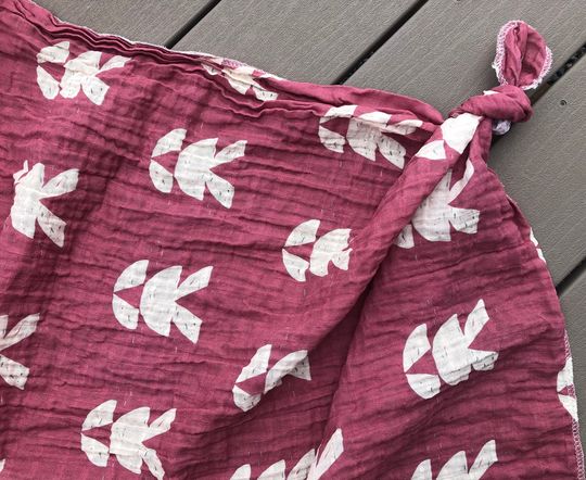 Organic Gauze Berry Modern Baby Swaddle /Large Newborn /Light Weight Blanket/Coming Home Hospital Essentials