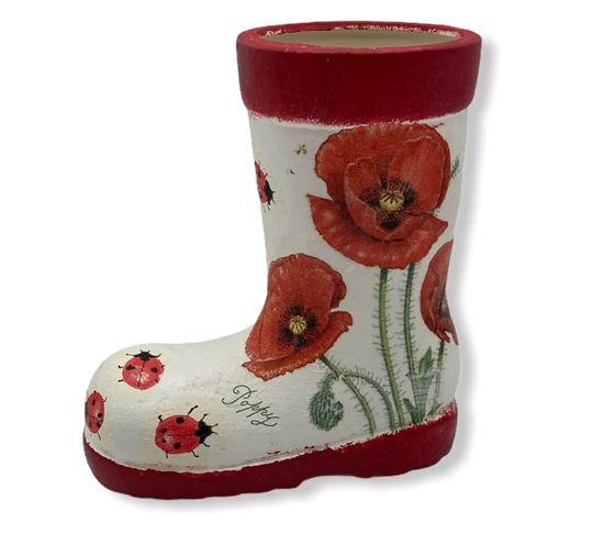 Poppy & Ladybird Bee Wellie Boot Mini Planter For Home Or Garden, Decor & Wellington, Ceramic Plant Pot