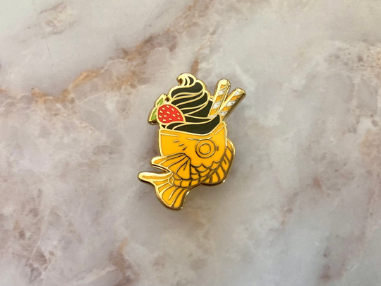Black Sesame | Squid Ink Charcoal Taiyaki Fish Ice Cream Hard Enamel Pin