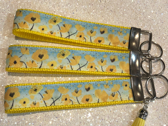 Flower Keychain - Free Charm Wristlet Keychain, Key Fob Grosgrain Ribbon