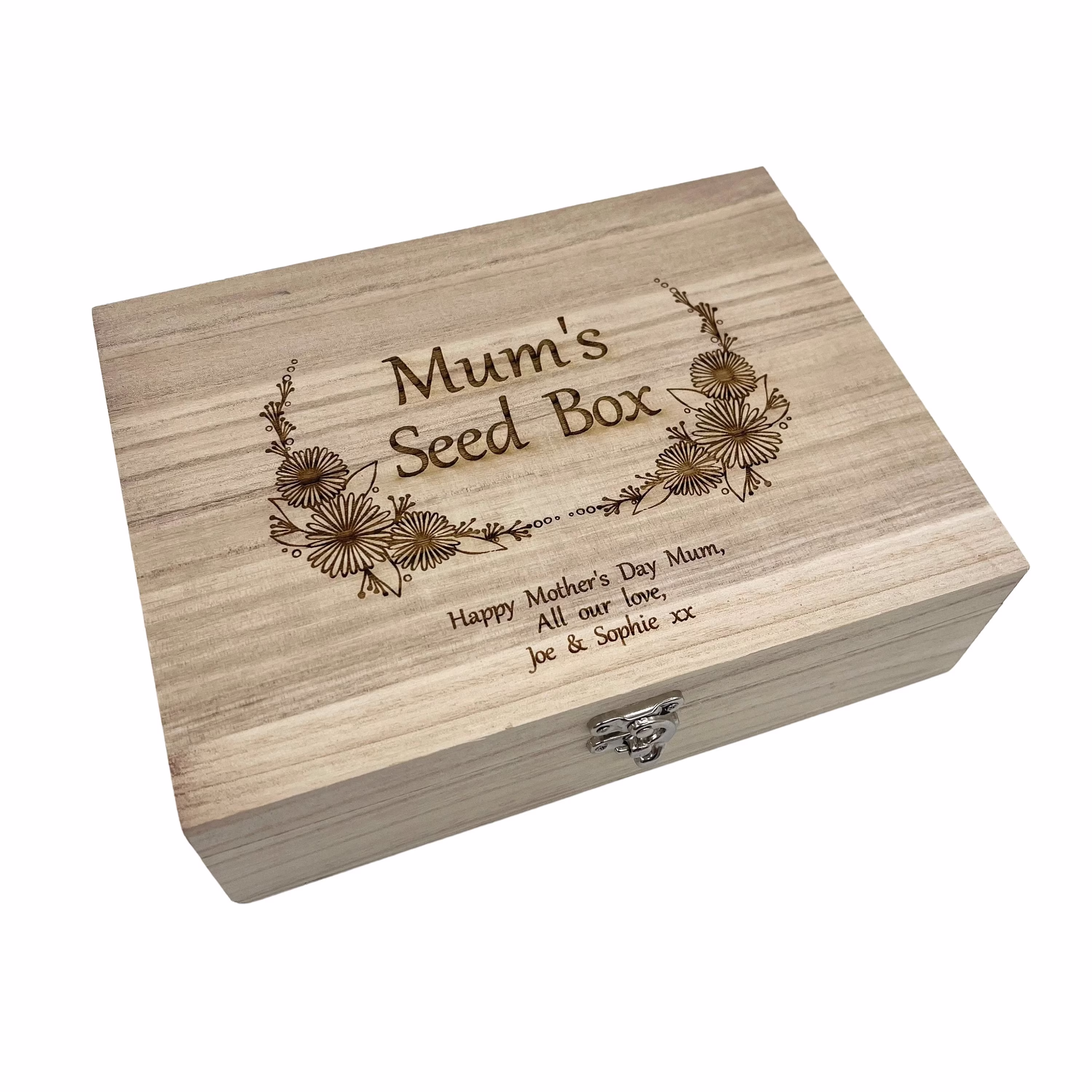 Personalised Seed Box, Engraved With A Message. Gardening Gift For Him Or Her, 6 Compartments