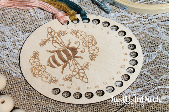 Honey Bee Embroidery Floss Thread Keeper, Wood, Cross Stitch Organizer, Sewing Notion, Floss Holder, Gift, Mom Birthday