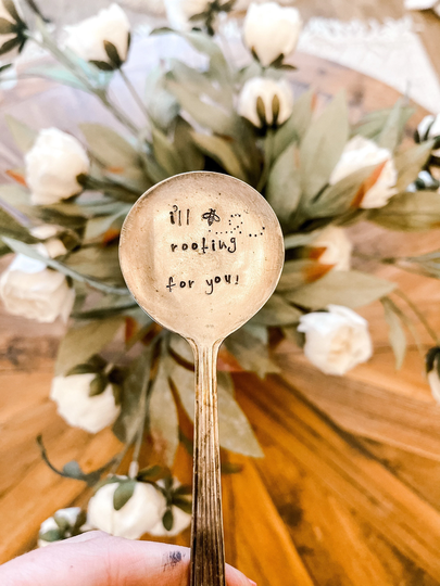 I'll Be Rooting For You Plant Stake Novelty Hand Stamped Spoon Christmas Gift