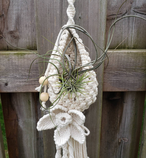 Macrame Plant Pod Large, Air Hanger Cotton, Succulent Planter Pod, Rustic Beaded Planter, Bohemian Wall Hanging, Art