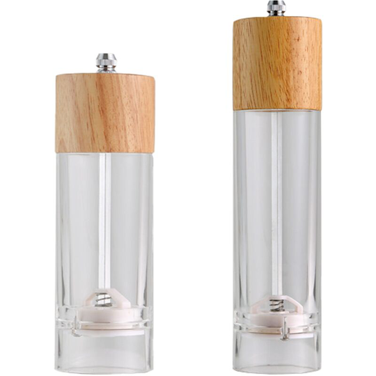 Premium Acrylic Salt and Pepper Grinder Set, Manual Salt and Pepper Mills- Wooden Shakers 6+8 (color box)
