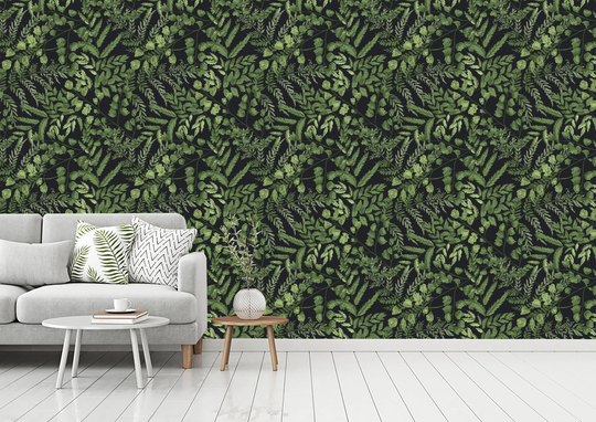Ferns & Green Herbaceous Plants, Forest Herbs, Green Home Decor, Peel Stick, Removable Wallpaper, Floral Wallpaper, Botanical Decor