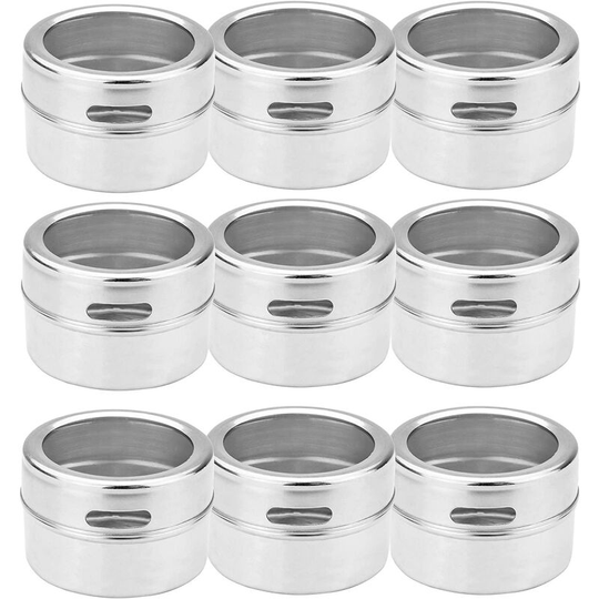 Betterlifegb - Magnetic spice boxes - set of 9 | Labels included | Stainless Steel Spice Jars | Pots of herbs | Shakers seasoning