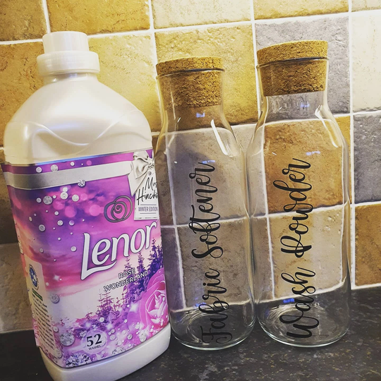 Laundry Storage Jars, Fabric Softener Bottle, Wash Powder Mrs Hinch Inspired Glass Carafe With Cork Stopper