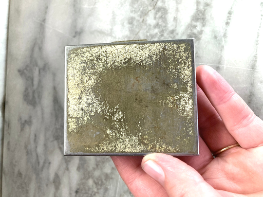 Vintage Simple Patina Covered Pill Box Caddy Compact