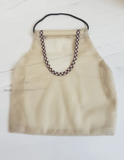 Home & Living Net Organizer, Cream & Plaid Polyester Tote, Mesh Storage Bag, Breathable Design, Reusable