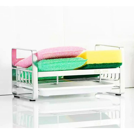 Devenirriche - Sponge Holder, Stainless Steel 304 Sink Organizer Storage Sponge Holder, Kitchen Sink Organizer with Removable Drip Tray Sponge Shelf,
