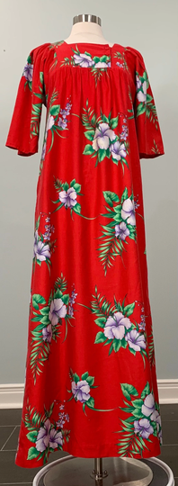 Vintage Red Hilo Hattie's Ankle Length Hawaiian Dress - Hibiscus Floral Rainbow Luau Size 6/8 1980S Hawaii