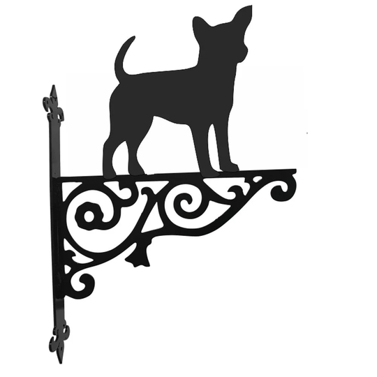 Chihuahua Ornamental Hanging Bracket - Contemporary Basket Wall Mounted Decorative Garden Black
