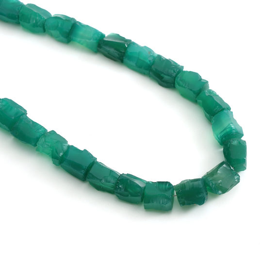 Natural Green Onyx Organic Rough Beads , 9x11mm To 9x13mm, Raw Drilled Beads, 8 Inches/16 Jewelry Making, Price Per Strands