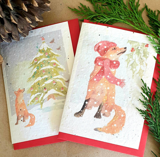 Fox Seed Christmas Cards. Eco Recyclable Card. Seed Red Fox. Card With A Fox