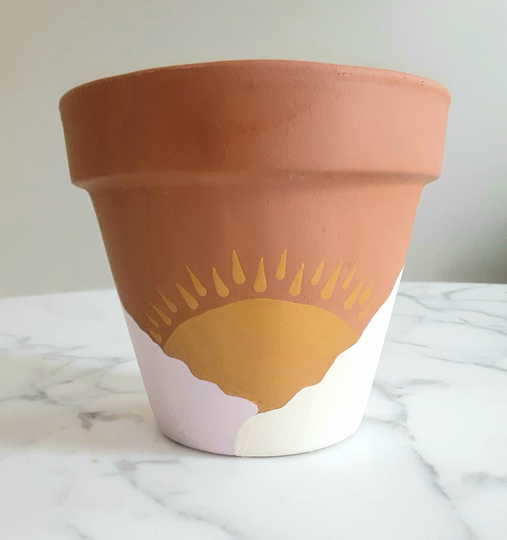 Boho Sun Burst Clay Pot-6 Inch, Terracotta Pot, Indoor Planter, Hand Painted Decor