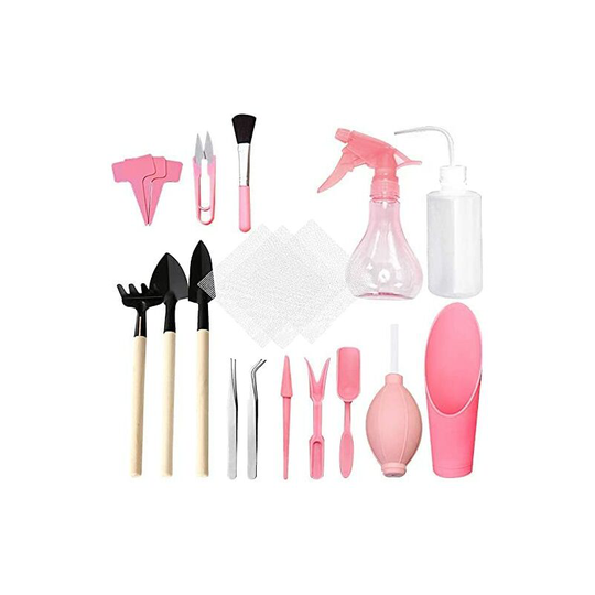 Mini Succulent Plant Gardening Tools, Gardening Tool Kits, 16 Pieces Garden Planting Tools, Hand Tools for Plant Care (Pink)