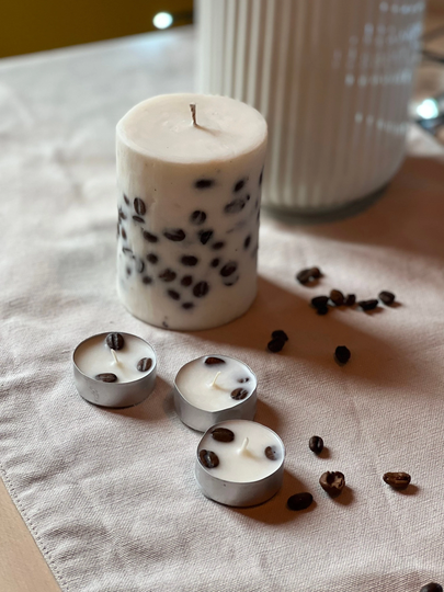 Coffee Gift Set , Decor, Natural Candles, Soy Candle, Tea Lights, Relaxing Gift, Birthday Thank You Gift