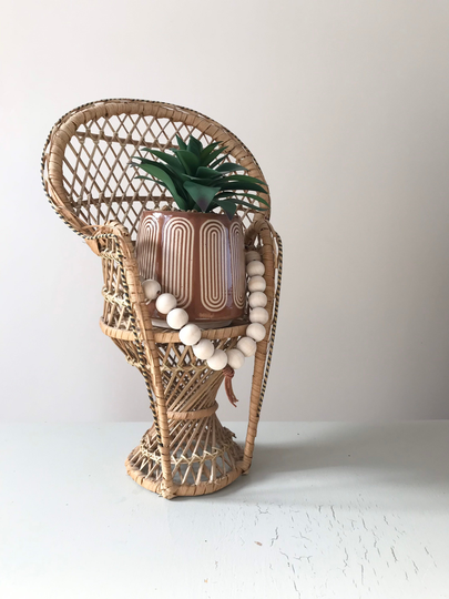 Vintage ~ Peacock Chair Rattan Planter Miniature Bohemian Home Plant
